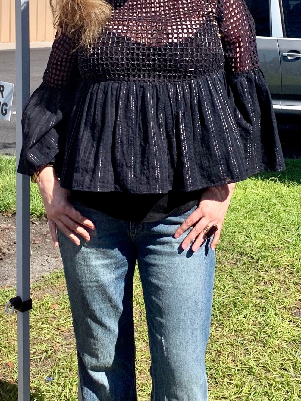 Mauve Black Beaded Eyelet Peplum Top